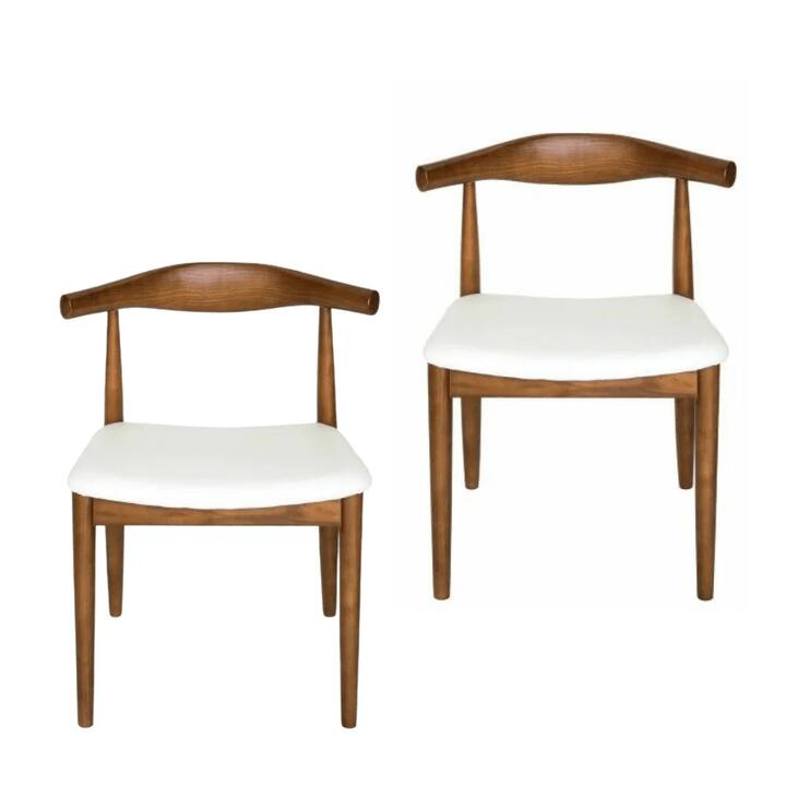 Set of 2 - Hans Wegner Replica CH20 Elbow Dining Chair - Walnut Frame - White