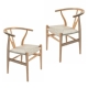 Set of 2 - Hans Wegner Replica Wishbone Cord Dining Chair - Natural Beech