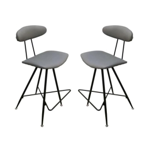 6IXTY Set of 2 - Rialto Scandinavian Fabric Bar Stool 65cm - Metal Frame - Grey