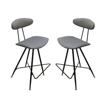 6IXTY Set of 2 - Rialto Scandinavian Fabric Bar Stool 65cm - Metal Frame - Grey