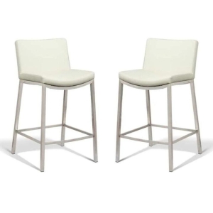 Set of 2 - Amos Bar Stool 66cm - Brushed Frame - White