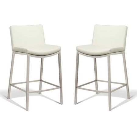 Set of 2 - Amos Bar Stool 66cm - Brushed Frame - White
