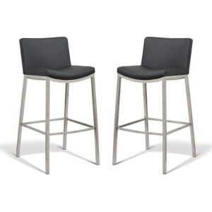 Set of 2 - Amos Bar Stool 76cm - Brushed Frame - Black