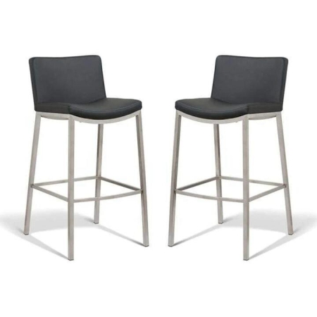 Set of 2 - Amos Bar Stool 76cm - Brushed Frame - Black