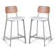 Set of 2 - Espriit Enfys Industrial Bar Stool 65cm - Light Grey Frame - Natural Oak Back - White Cushion Seat