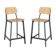 Set of 2 - Espriit Enfys Industrial Bar Stool 65cm - Black Frame - Natural Oak Back - Natural Veneer Seat