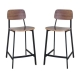 Set of 2 - Espriit Enfys Industrial Bar Stool 65cm - Black Frame - Walnut Back - Walnut Veneer Seat
