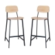 Set of 2 - Espriit Enfys Industrial Bar Stool 75cm - Black Frame - Natural Oak Back - Natural Veneer Seat