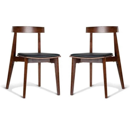 Set of 2 - Masa Ito Oriental Dining Chair - Walnut Frame - Black Cushion Seat