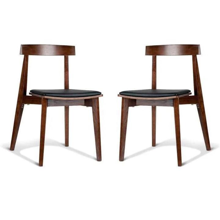 Set of 2 - Masa Ito Oriental Dining Chair - Walnut Frame - Black Cushion Seat