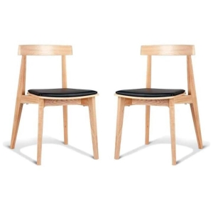 Set of 2 - Masa Ito Oriental Dining Chair - Natural Frame - Black Cushion Seat