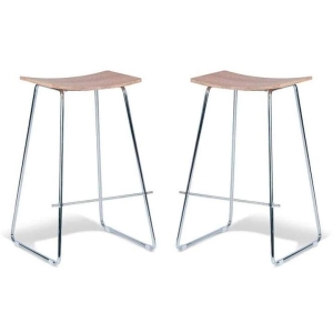 Set of 2 - Porter Nordberg Kitchen Counter Bar Stool 70cm - Chrome Frame - Natural Veneer Seat