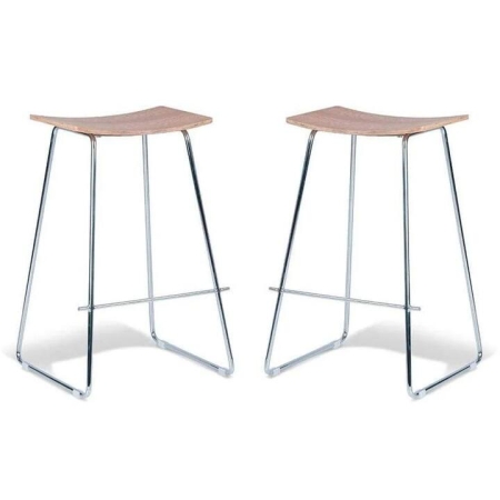 Set of 2 - Porter Nordberg Kitchen Counter Bar Stool 70cm - Chrome Frame - Natural Veneer Seat