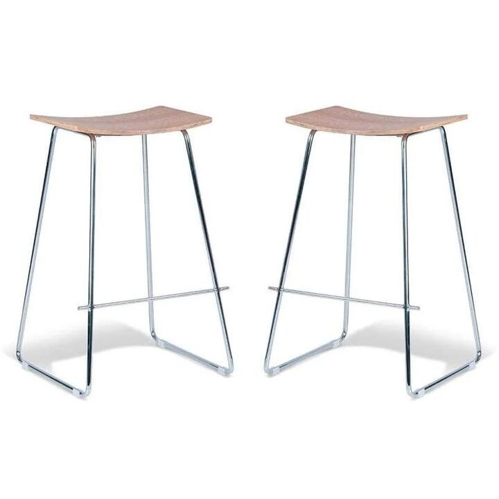 Set of 2 - Porter Nordberg Kitchen Counter Bar Stool 70cm - Chrome Frame  - Natural Veneer Seat