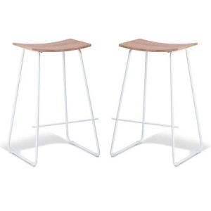 Set of 2 - Porter Nordberg Kitchen Counter Bar Stool 70m - White Frame - Natural Veneer Seat