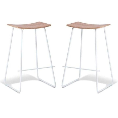 Set of 2 - Porter Nordberg Kitchen Counter Bar Stool 70m - White Frame - Natural Veneer Seat