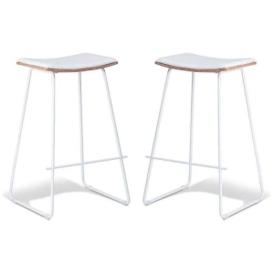 Set of 2 - Porter Nordberg Kitchen Counter Bar Stool 73m - White Frame - Natural Veneer - White Cushion Seat