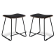 Set of 2 - Porter Nordberg Kitchen Low Stool 48cm - Black Frame - Natural Veneer - Black Cushion Seat