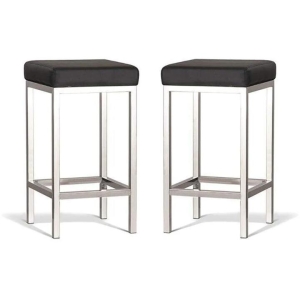 Set of 2 - Borgo Bar Stool 65cm - Polished Frame - Black
