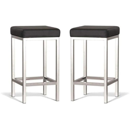 Set of 2 - Borgo Bar Stool 65cm - Polished Frame - Black