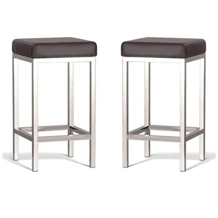Set of 2 - Borgo Bar Stool 65cm - Polished Frame - Brown