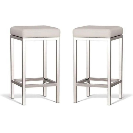 Set of 2 - Borgo Bar Stool 65cm - Polished Frame - Off White