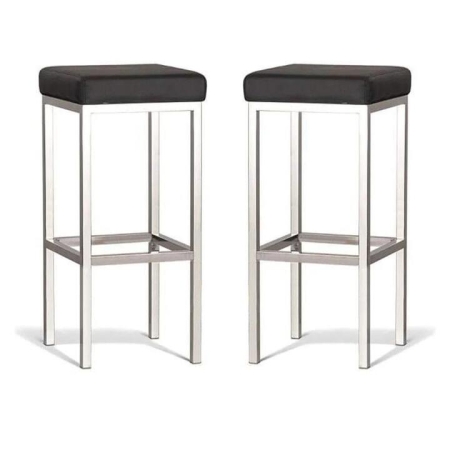 Set of 2 - Borgo Bar Stool 75cm - Polished Frame - Black