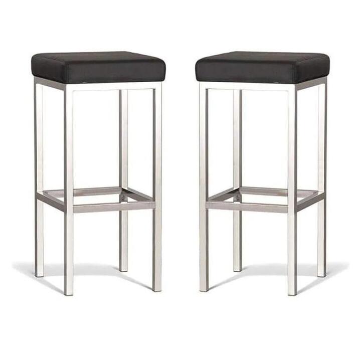 Set of 2 - Borgo Bar Stool 75cm - Polished Frame -  Black