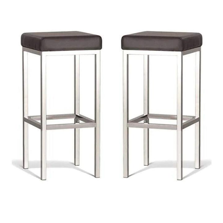 Set of 2 - Borgo Bar Stool 75cm - Polished Frame - Brown