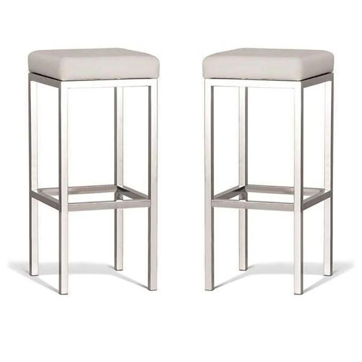 Set of 2 - Borgo Bar Stool 75cm - Polished Frame - Off White