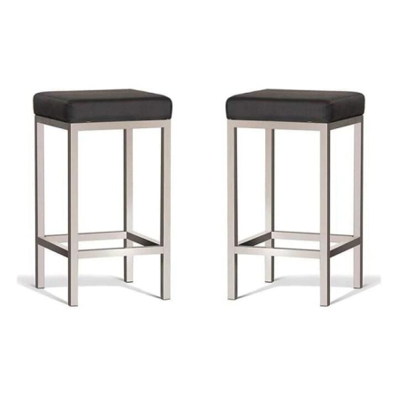 Set of 2 - Borgo Bar Stool 65cm - Brushed Frame - Black