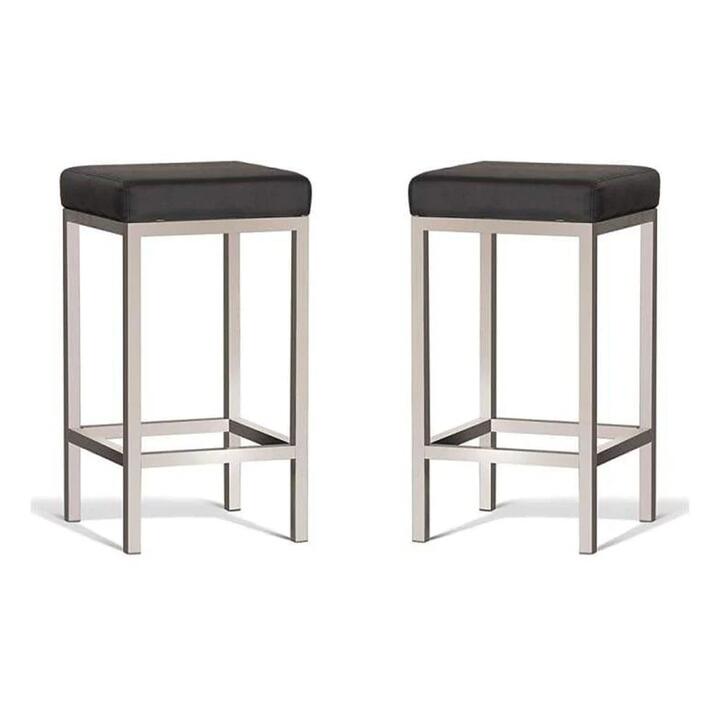 Set of 2 - Borgo Bar Stool 65cm - Brushed Frame - Black