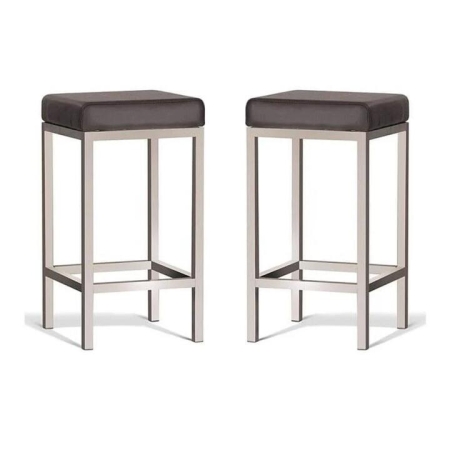 Set of 2 - Borgo Bar Stool 65cm - Brushed Frame - Brown