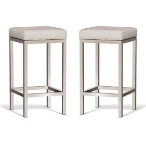 Set of 2 - Borgo Bar Stool 65cm - Brushed Frame - Off White