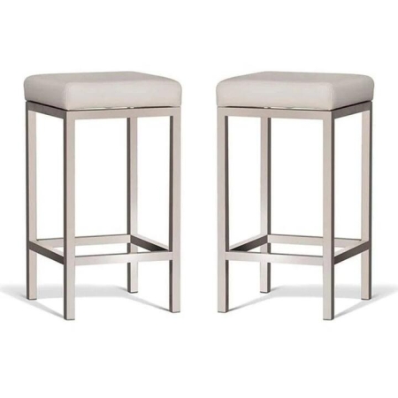 Set of 2 - Borgo Bar Stool 65cm - Brushed Frame - Off White