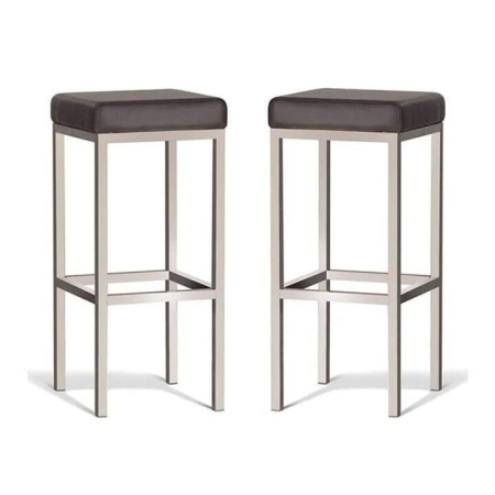 Set of 2 - Borgo Bar Stool 75cm - Brushed Frame - Brown