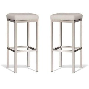 Set of 2 - Borgo Bar Stool 75cm - Brushed Frame - Off White