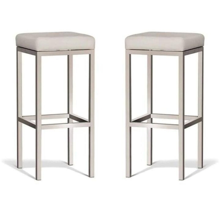 Set of 2 - Borgo Bar Stool 75cm - Brushed Frame - Off White