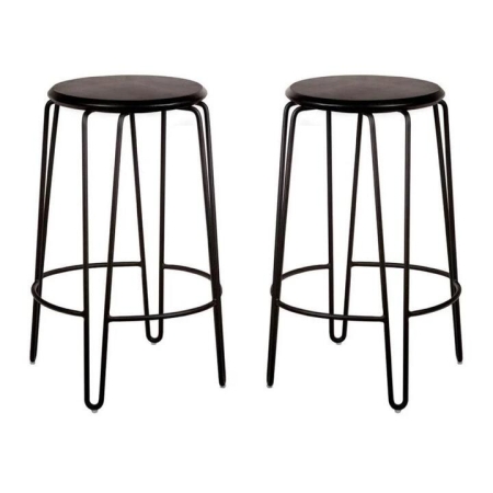 Set of 2 - Storo Bar Stool 65cm - Black Frame - Black Timber Seat