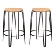 Set of 2 - Storo Bar Stool 65cm - Black Frame - Natural Timber Seat