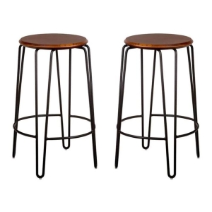 Set of 2 - Storo Bar Stool 65cm - Black Frame - Walnut Timber Seat