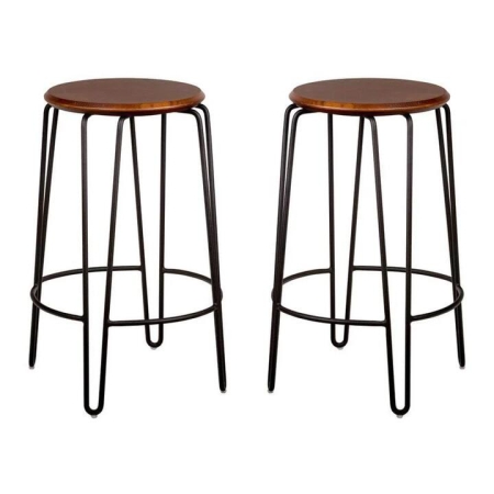 Set of 2 - Storo Bar Stool 65cm - Black Frame - Walnut Timber Seat