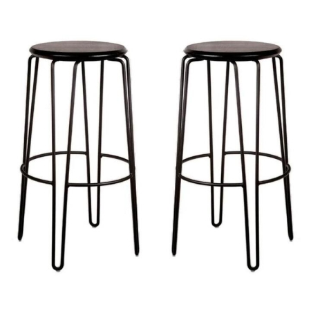 Set of 2 - Storo Bar Stool 75cm - Black Frame - Black Timber Seat