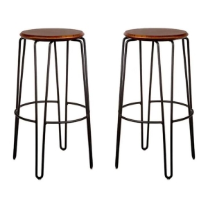 Set of 2 - Storo Bar Stool 75cm - Black Frame - Walnut Timber Seat