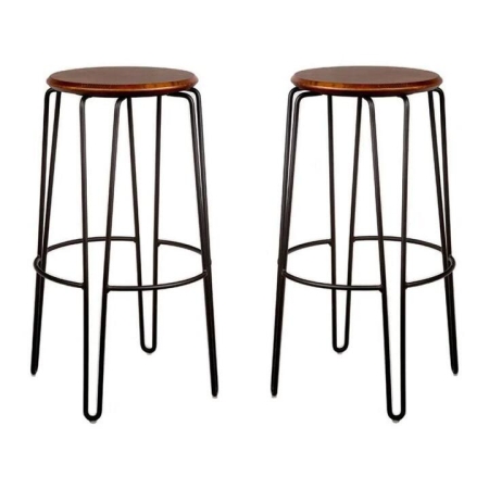 Set of 2 - Storo Bar Stool 75cm - Black Frame - Walnut Timber Seat
