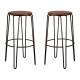 Set of 2 - Storo Bar Stool 75cm - Black Frame - Walnut Timber Seat