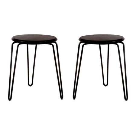 Set of 2 - Storo Bar Stool 45cm - Black Frame - Black Timber Seat