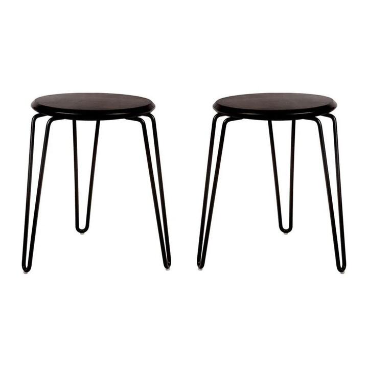 Set of 2 - Storo Bar Stool 45cm - Black Frame - Black Timber Seat