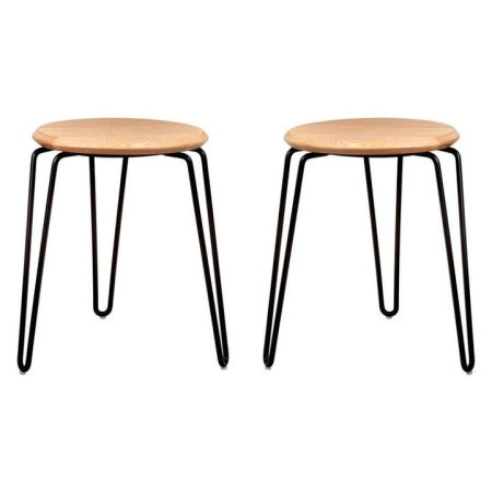 Set of 2 - Storo Bar Stool 45cm - Black Frame - Natural Timber Seat
