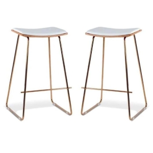 Set of 2 - Porter Nordberg Kitchen Counter Bar Stool 73cm - Rose Gold Frame - Natural Veneer White Cushion Seat